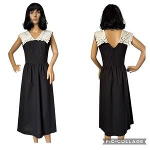 American Vintage Lang Originals Black dress white Lace crochet collar small